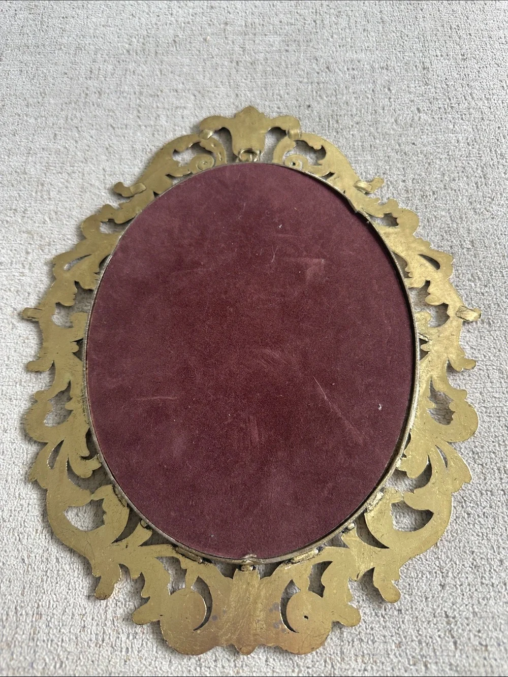 Vintage Italian Brass Oval Frame with Silk Floral Panel - 13” x 10”